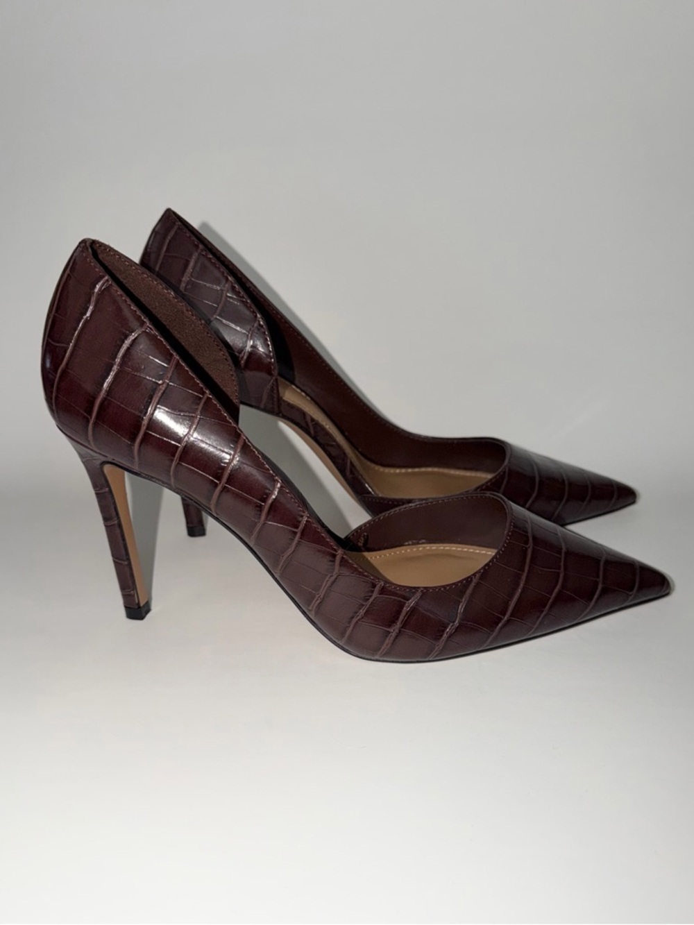 MANGO Audrey Half d'Orsay Pump in Croc Chocolate Size 6.5
